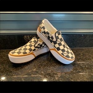 Vans stacked black white checker vans slip ons
